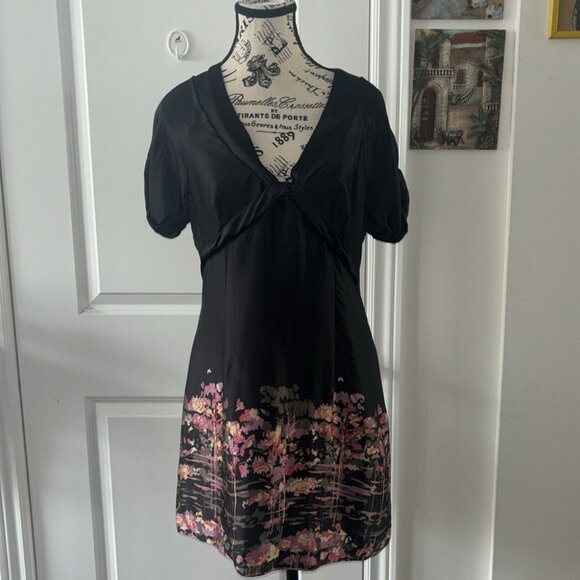 Ted Baker Black Silk Mini Dress Pattern - Picture 4 of 13